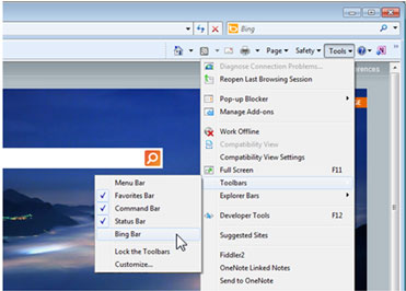 Tresna-barren azpimenuaren irudia Internet Explorer-en