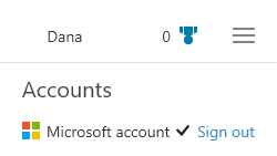 Saioa amaitzeko aukera, Bing.com orriaren goi-eskuinaldeko izkinan