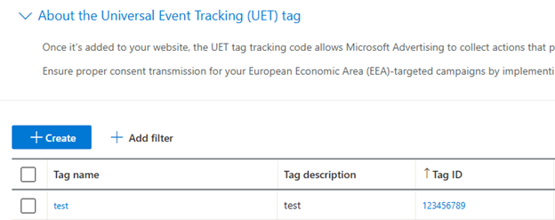 Copy UET tag