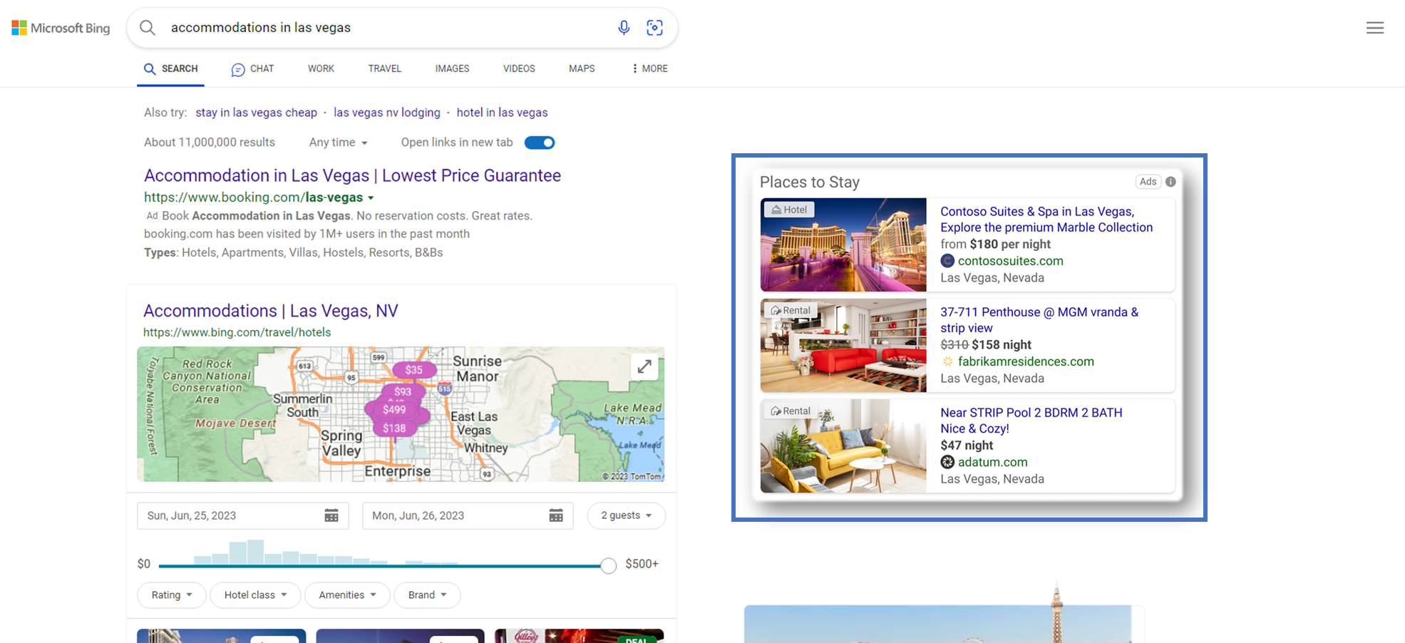 Property promotion ads SERP placement