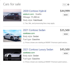 Beispiele für Anzeigen mit Fahrzeuginventar.