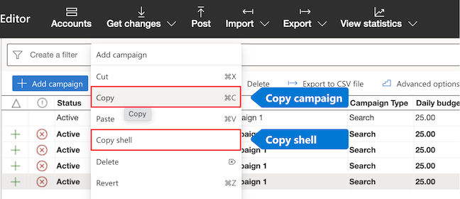 Choose either Copy or Copy shell from the menu.